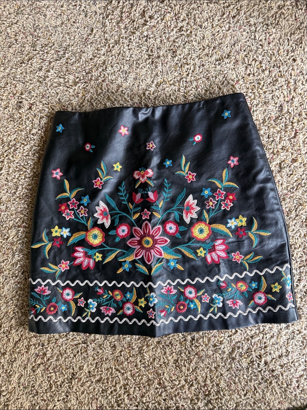 Umgee Black Mini Skirt with Colorful Floral Embroidery
